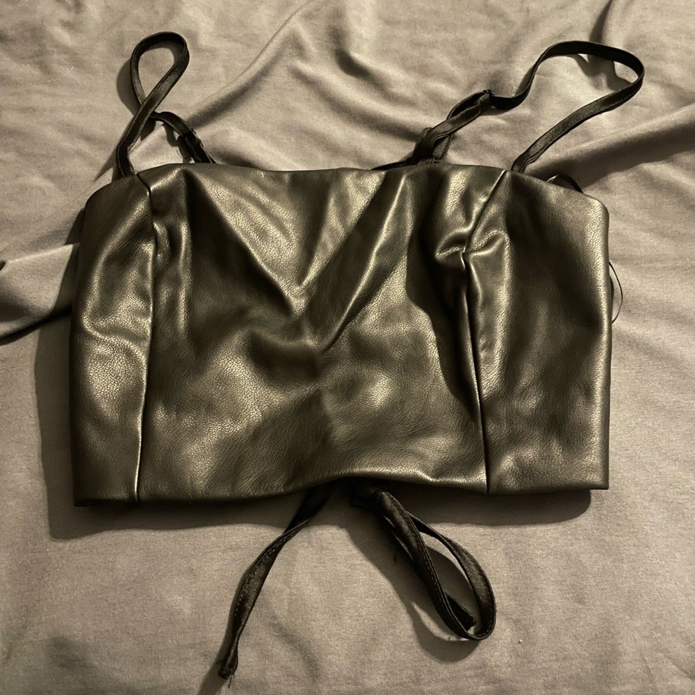 Garage Black Faux Leather Camisole